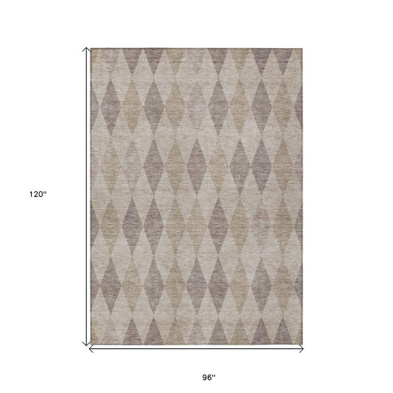 8' X 10' Beige Taupe and Brown Geometric Washable Non Skid Indoor Outdoor Area Rug - GreatEagleInc
