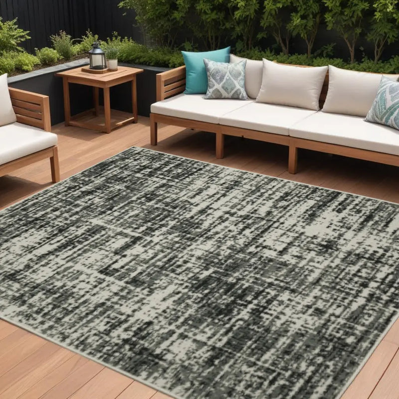 8' X 10' Beige and Black Abstract Stain Resistant Indoor Outdoor Area Rug Homeroots Outdoor