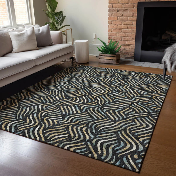 8' X 10' Black And Beige Abstract Washable Indoor Outdoor Area Rug Homeroots Outdoor