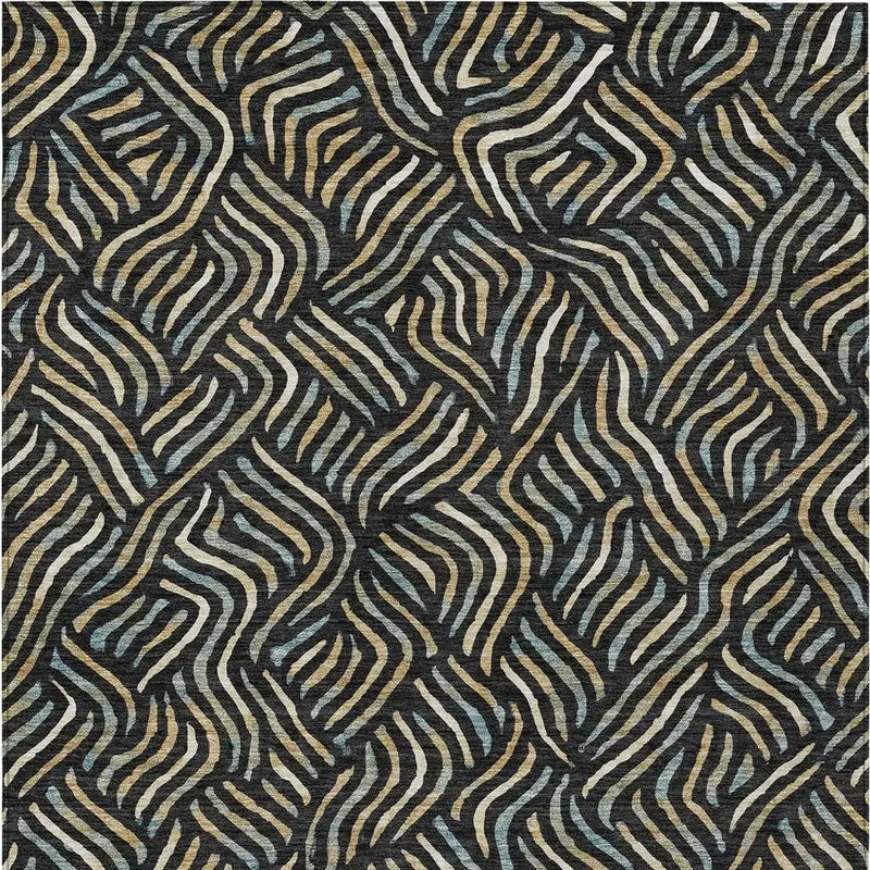 8' X 10' Black And Beige Abstract Washable Indoor Outdoor Area Rug Homeroots Outdoor