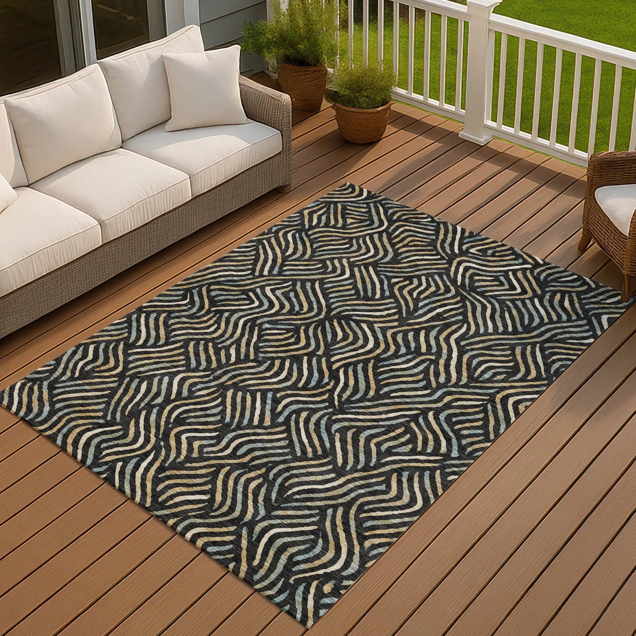 8' X 10' Black And Beige Abstract Washable Indoor Outdoor Area Rug Homeroots Outdoor