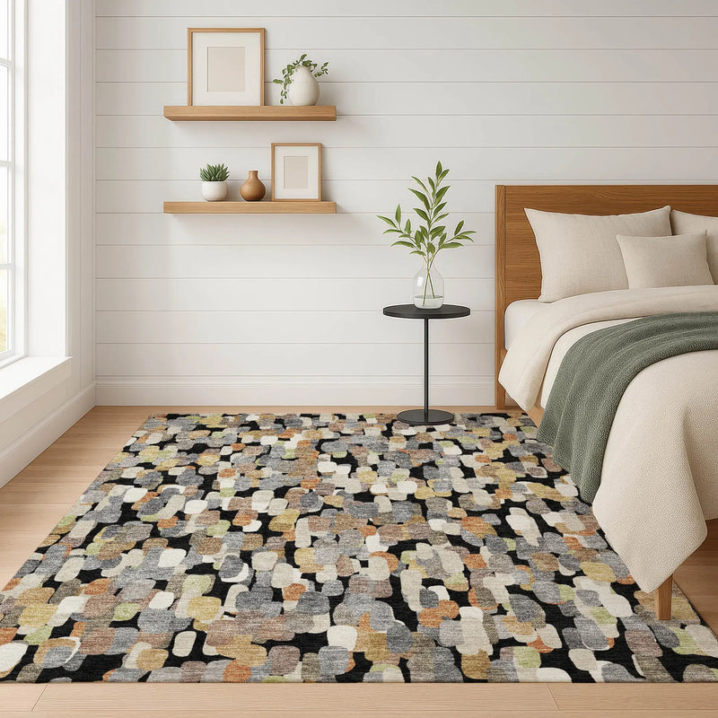 8' X 10' Black And Beige Abstract Washable Indoor Outdoor Area Rug Homeroots Outdoor