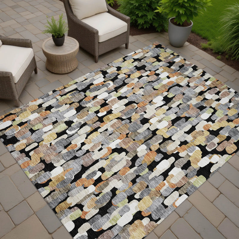 8' X 10' Black And Beige Abstract Washable Indoor Outdoor Area Rug Homeroots Outdoor