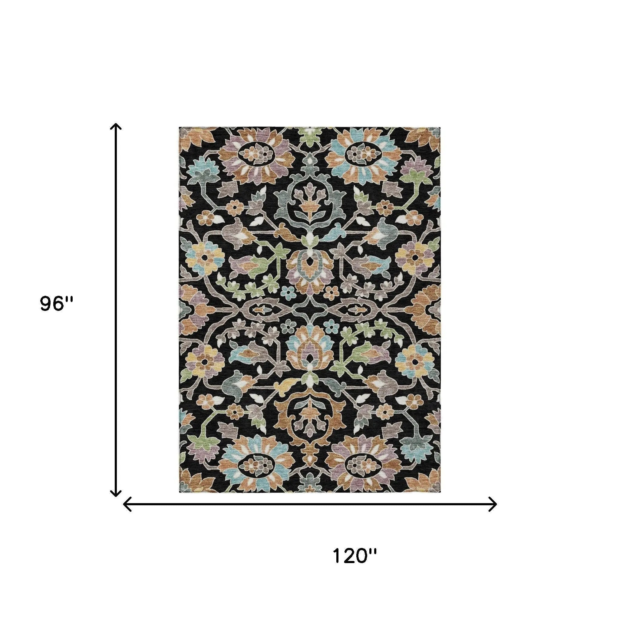 8' X 10' Black And Beige Floral Washable Indoor Outdoor Area Rug Homeroots Outdoor
