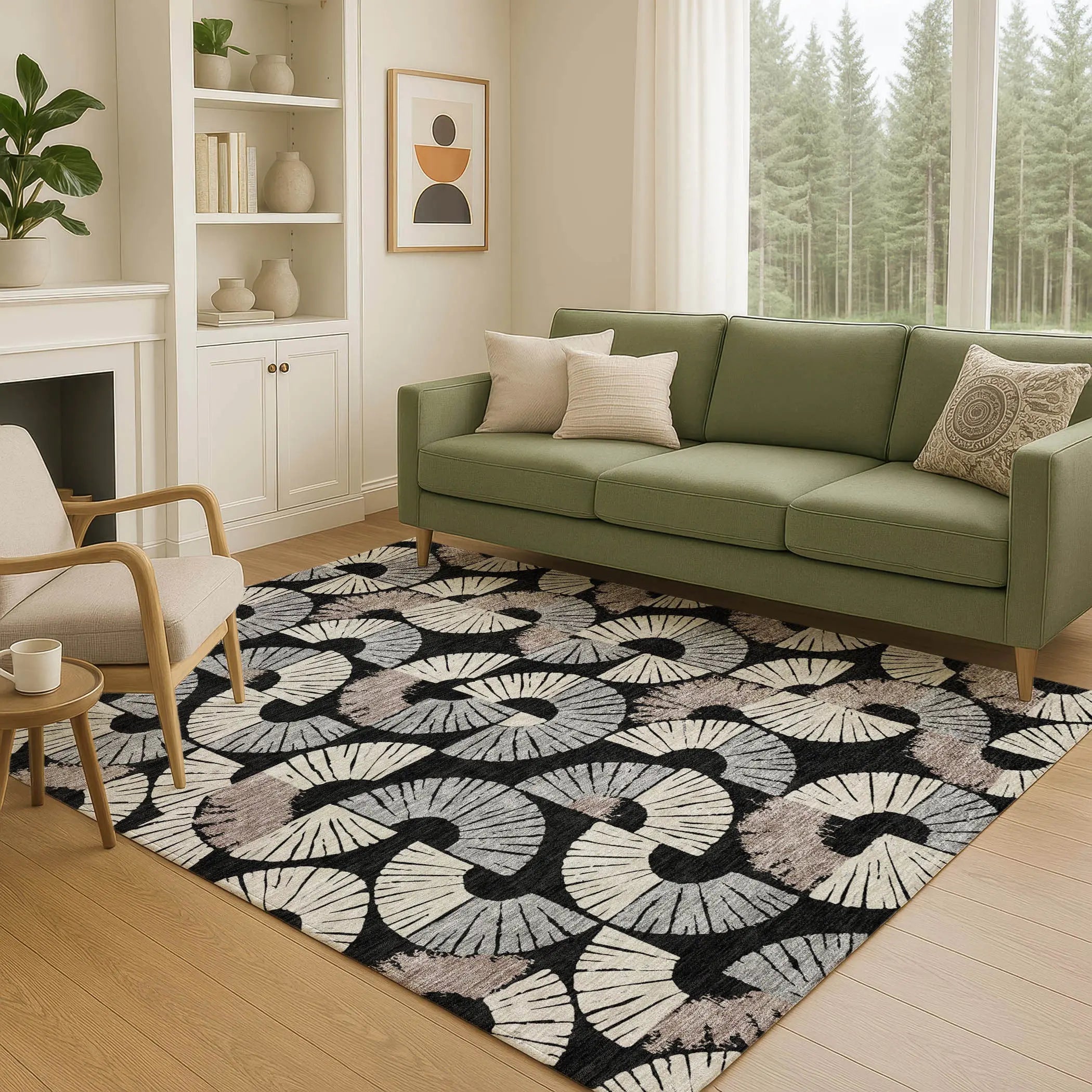 8' X 10' Black And Beige Geometric Washable Indoor Outdoor Area Rug Homeroots Outdoor