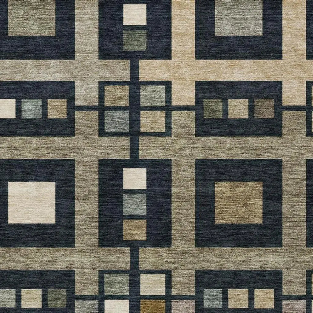 8' X 10' Black And Beige Geometric Washable Indoor Outdoor Area Rug Homeroots Outdoor