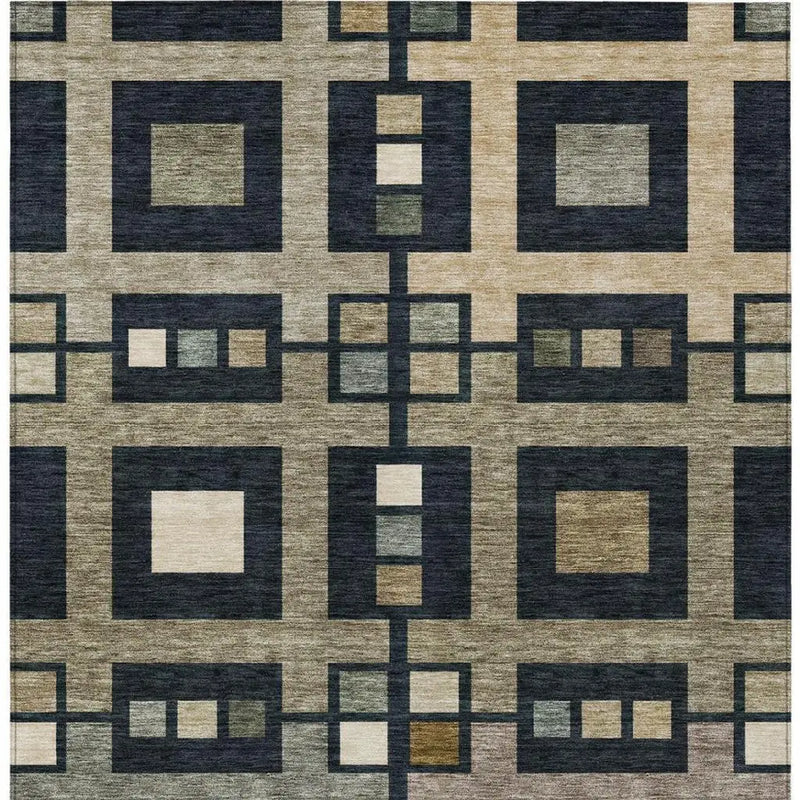 8' X 10' Black And Beige Geometric Washable Indoor Outdoor Area Rug Homeroots Outdoor