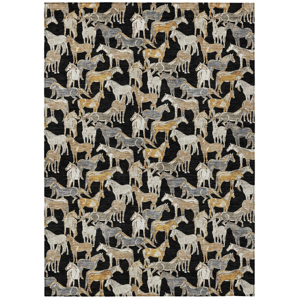 8' X 10' Black And Beige Horse Washable Indoor Outdoor Area Rug Homeroots Outdoor
