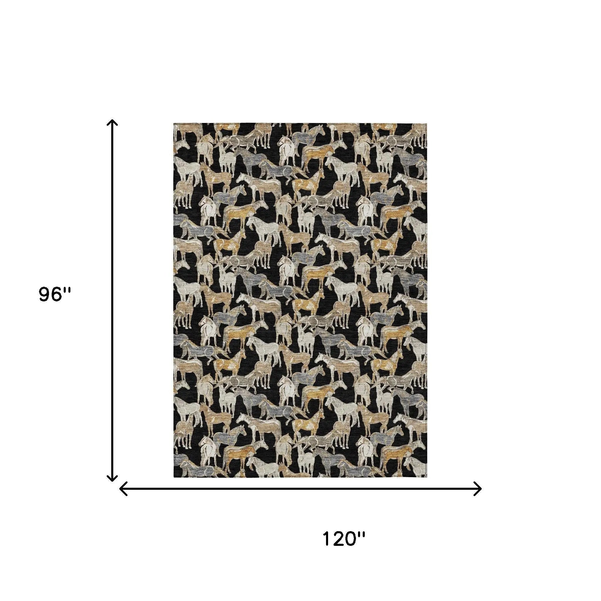 8' X 10' Black And Beige Horse Washable Indoor Outdoor Area Rug Homeroots Outdoor