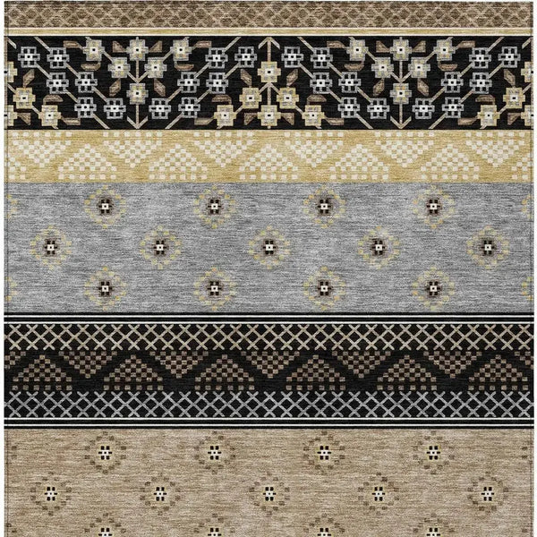 8' X 10' Black And Beige Striped Washable Indoor Outdoor Area Rug Homeroots Outdoor