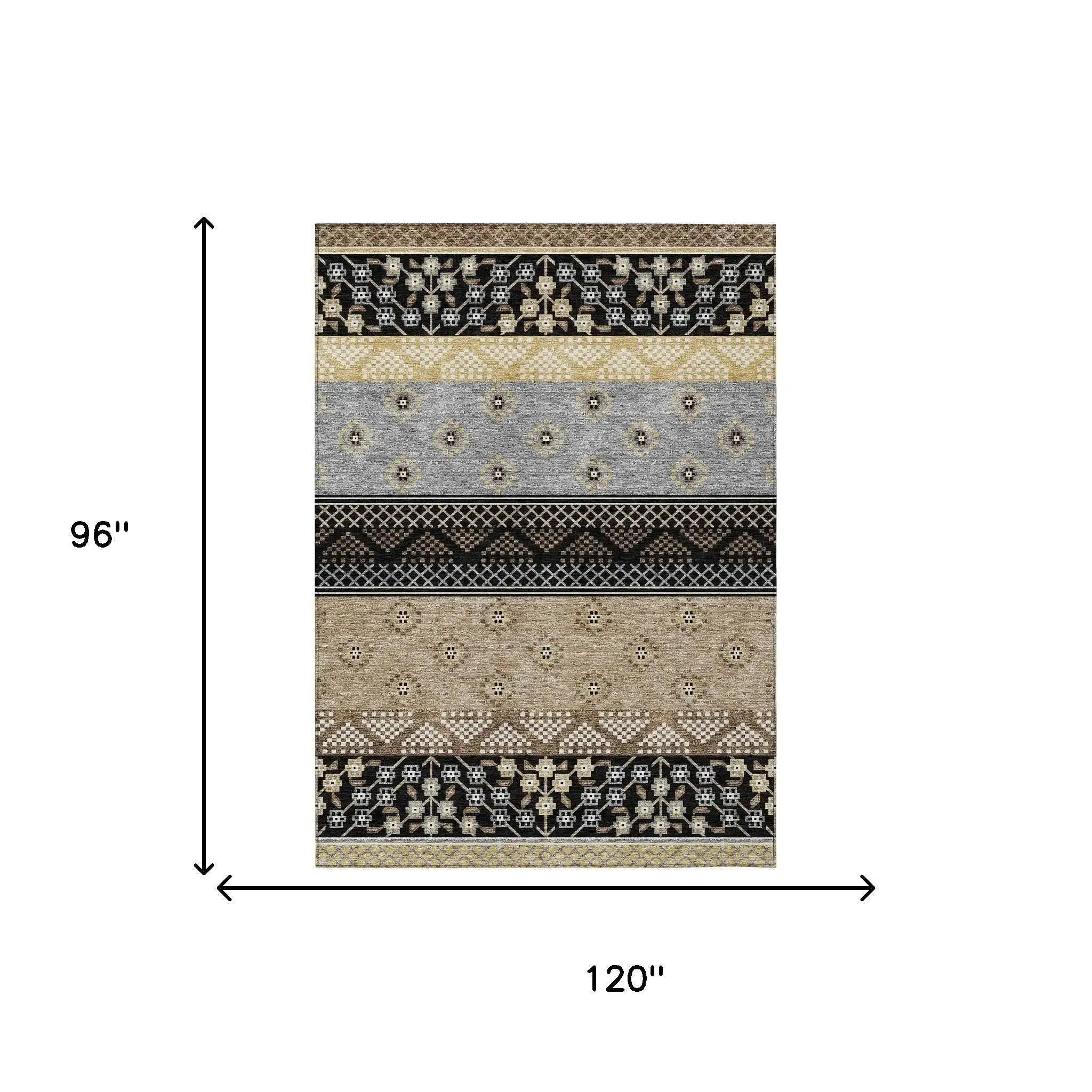8' X 10' Black And Beige Striped Washable Indoor Outdoor Area Rug Homeroots Outdoor