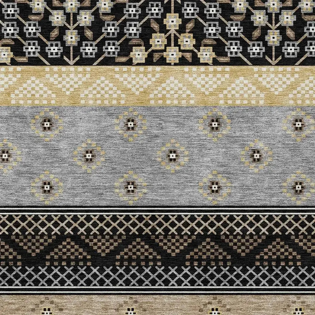 8' X 10' Black And Beige Striped Washable Indoor Outdoor Area Rug Homeroots Outdoor