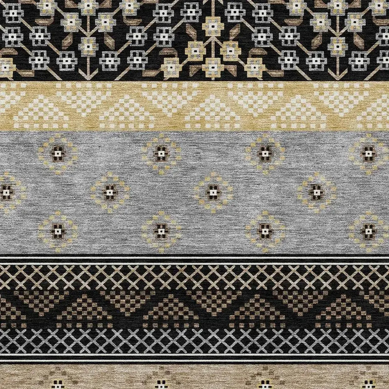 8' X 10' Black And Beige Striped Washable Indoor Outdoor Area Rug Homeroots Outdoor