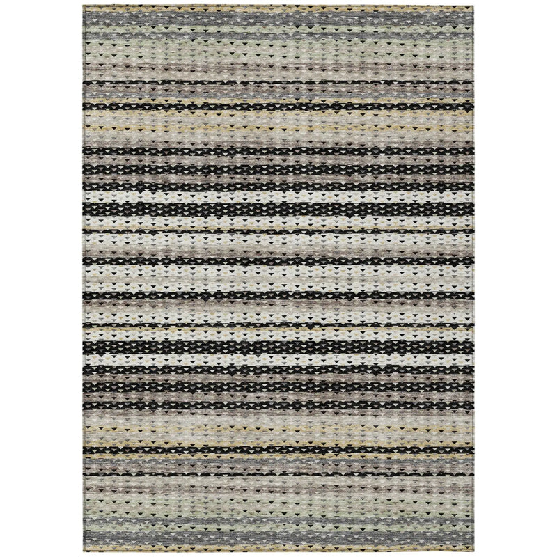 8' X 10' Black And Beige Striped Washable Indoor Outdoor Area Rug Homeroots Outdoor