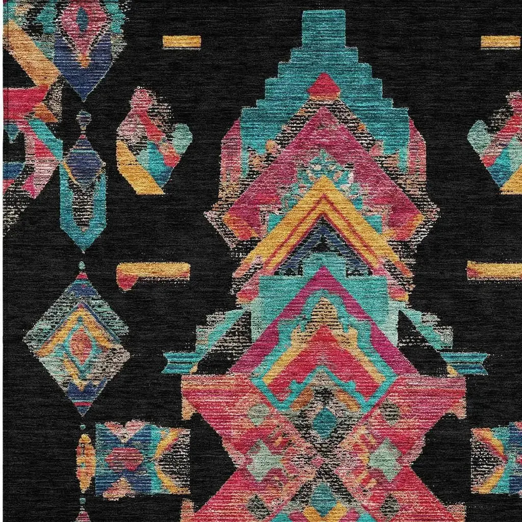 8' X 10' Black And Beige Tribal Washable Indoor Outdoor Area Rug Homeroots Outdoor