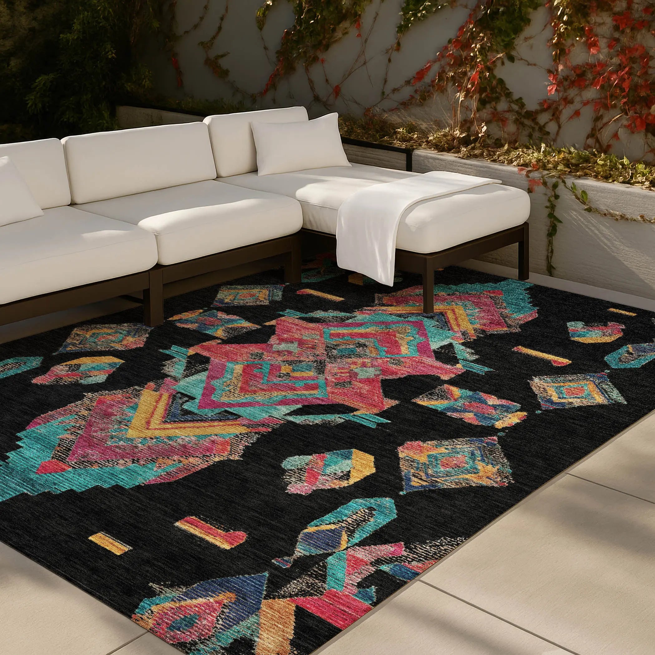 8' X 10' Black And Beige Tribal Washable Indoor Outdoor Area Rug Homeroots Outdoor