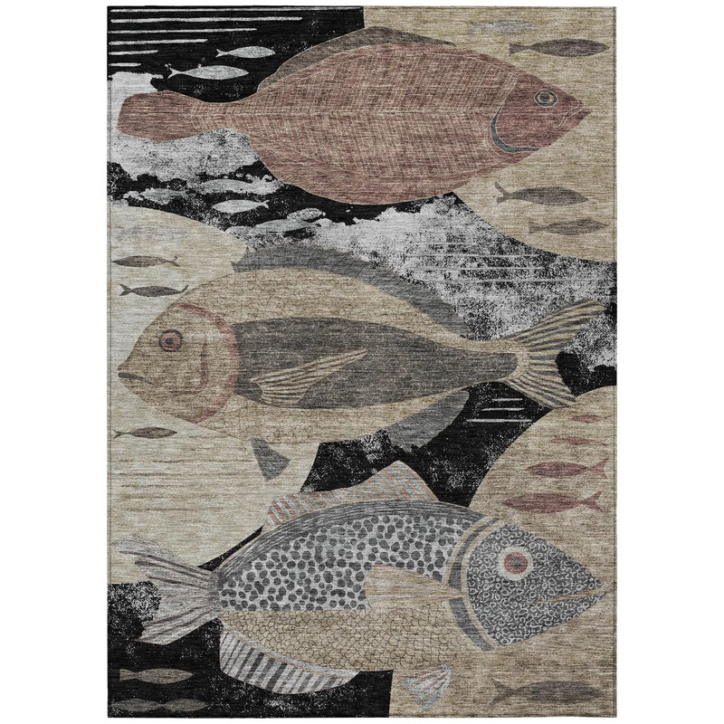 8' X 10' Black And Beige Tropical Fish Washable Indoor Outdoor Area Rug Homeroots Outdoor