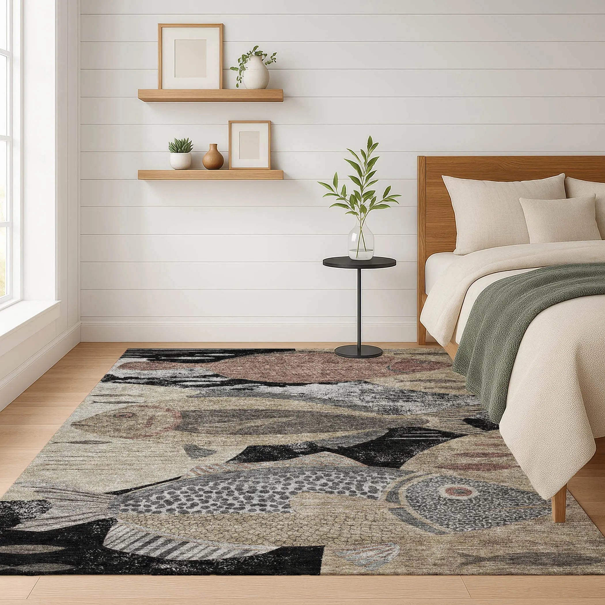 8' X 10' Black And Beige Tropical Fish Washable Indoor Outdoor Area Rug Homeroots Outdoor