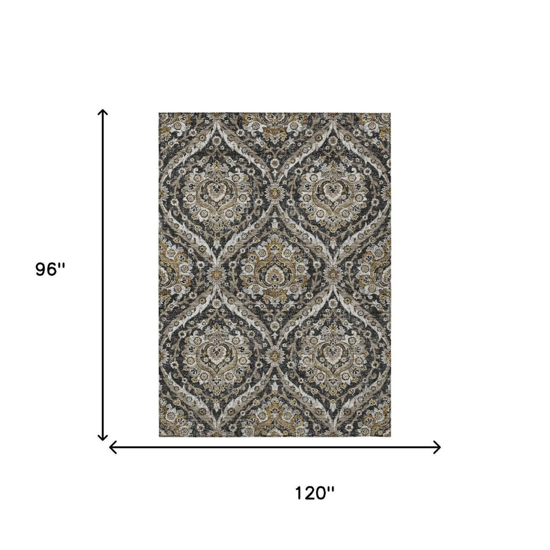 8' X 10' Black And Blue Floral Washable Indoor Outdoor Area Rug Homeroots Outdoor