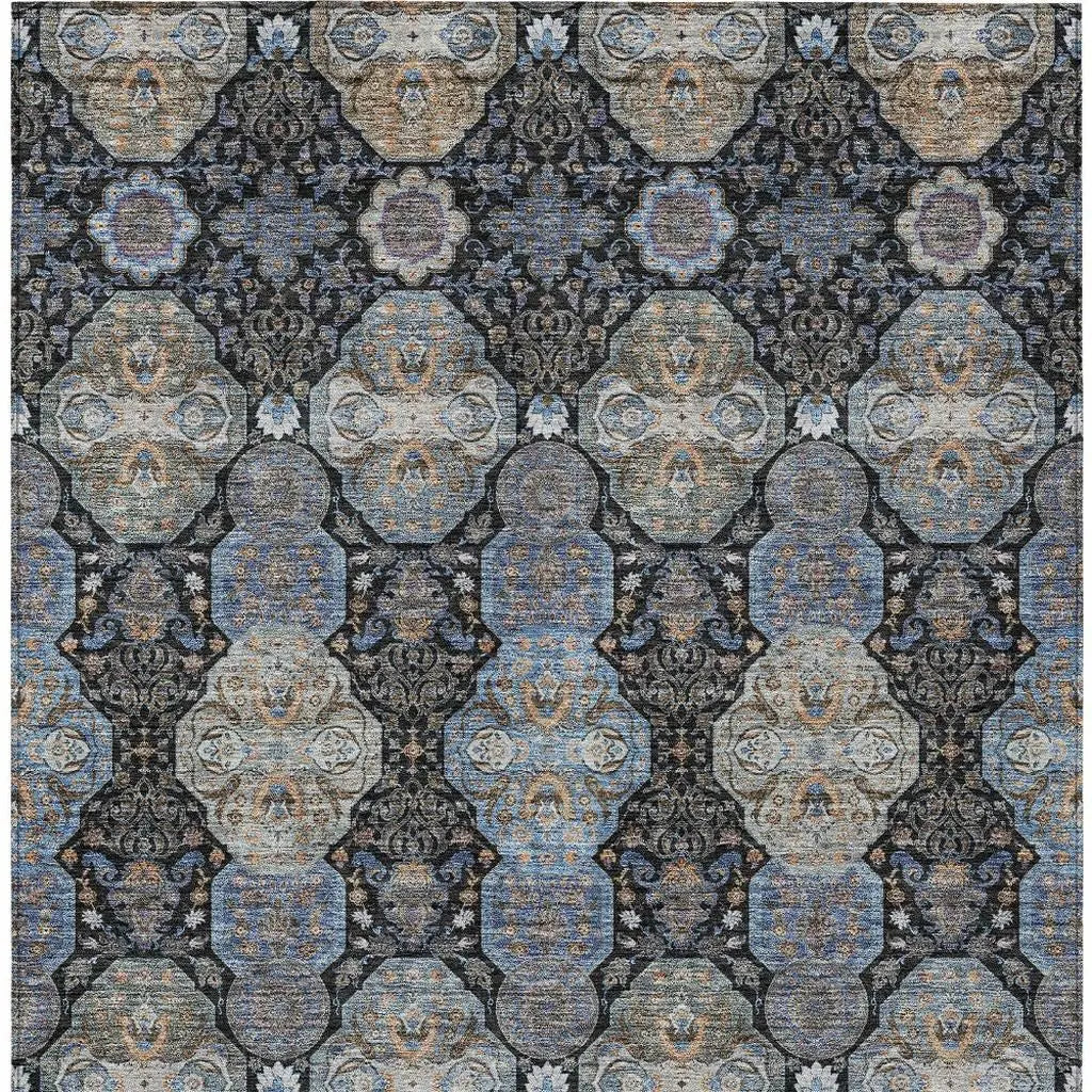 8' X 10' Black And Blue Floral Washable Indoor Outdoor Area Rug Homeroots Outdoor
