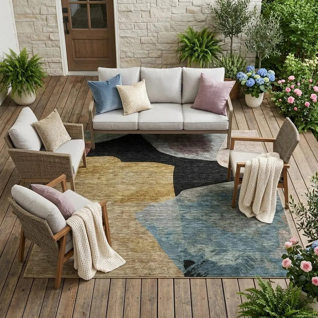 8' X 10' Black And Brown Abstract Washable Indoor Outdoor Area Rug Homeroots Outdoor