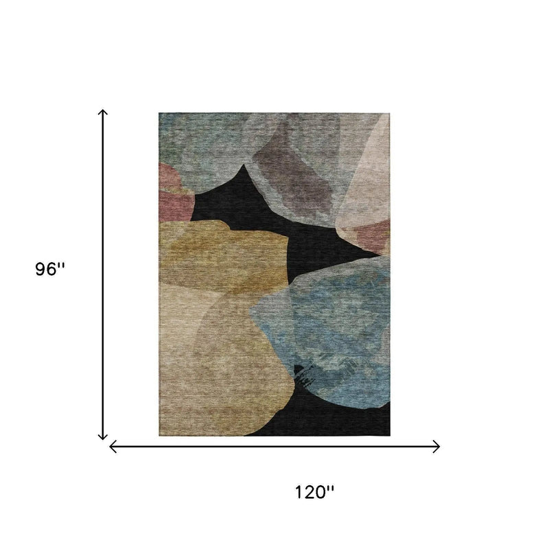 8' X 10' Black And Brown Abstract Washable Indoor Outdoor Area Rug Homeroots Outdoor