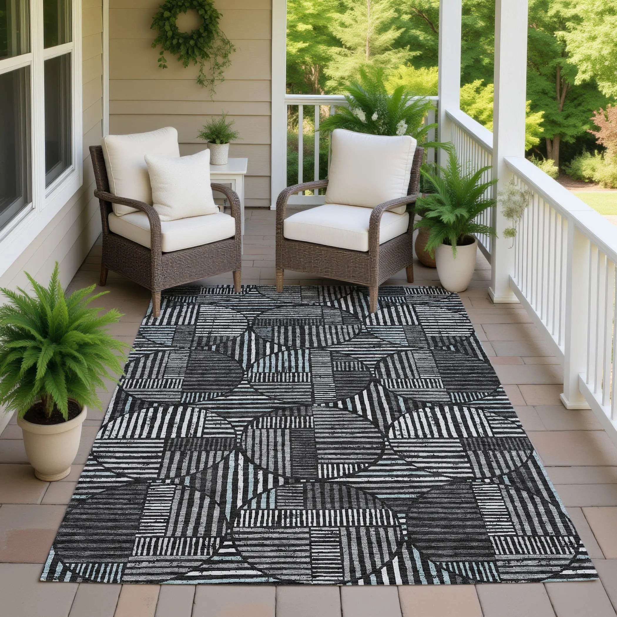 8' X 10' Black And Brown Geometric Washable Indoor Outdoor Area Rug Homeroots Outdoor