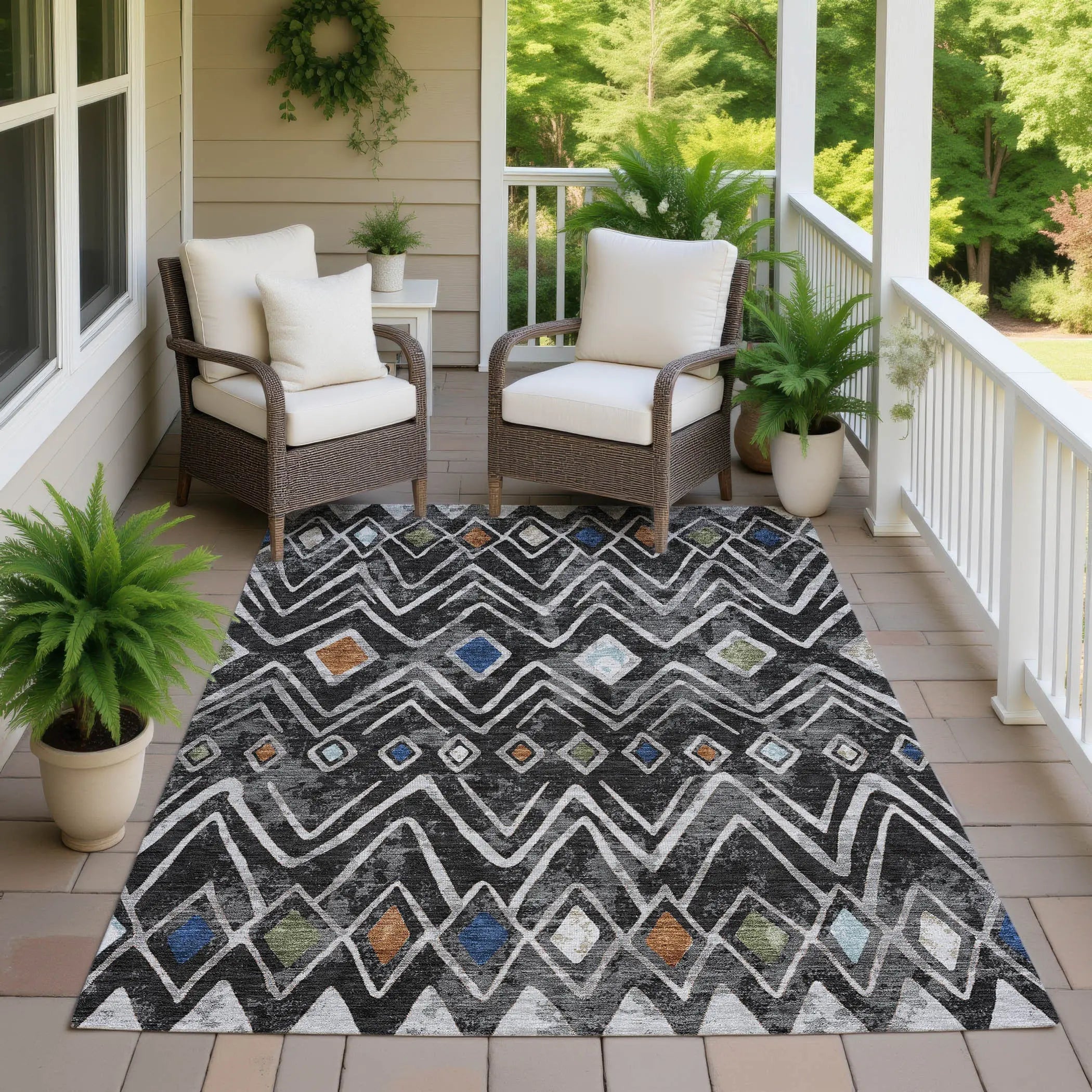 8' X 10' Black And Brown Geometric Washable Indoor Outdoor Area Rug Homeroots Outdoor