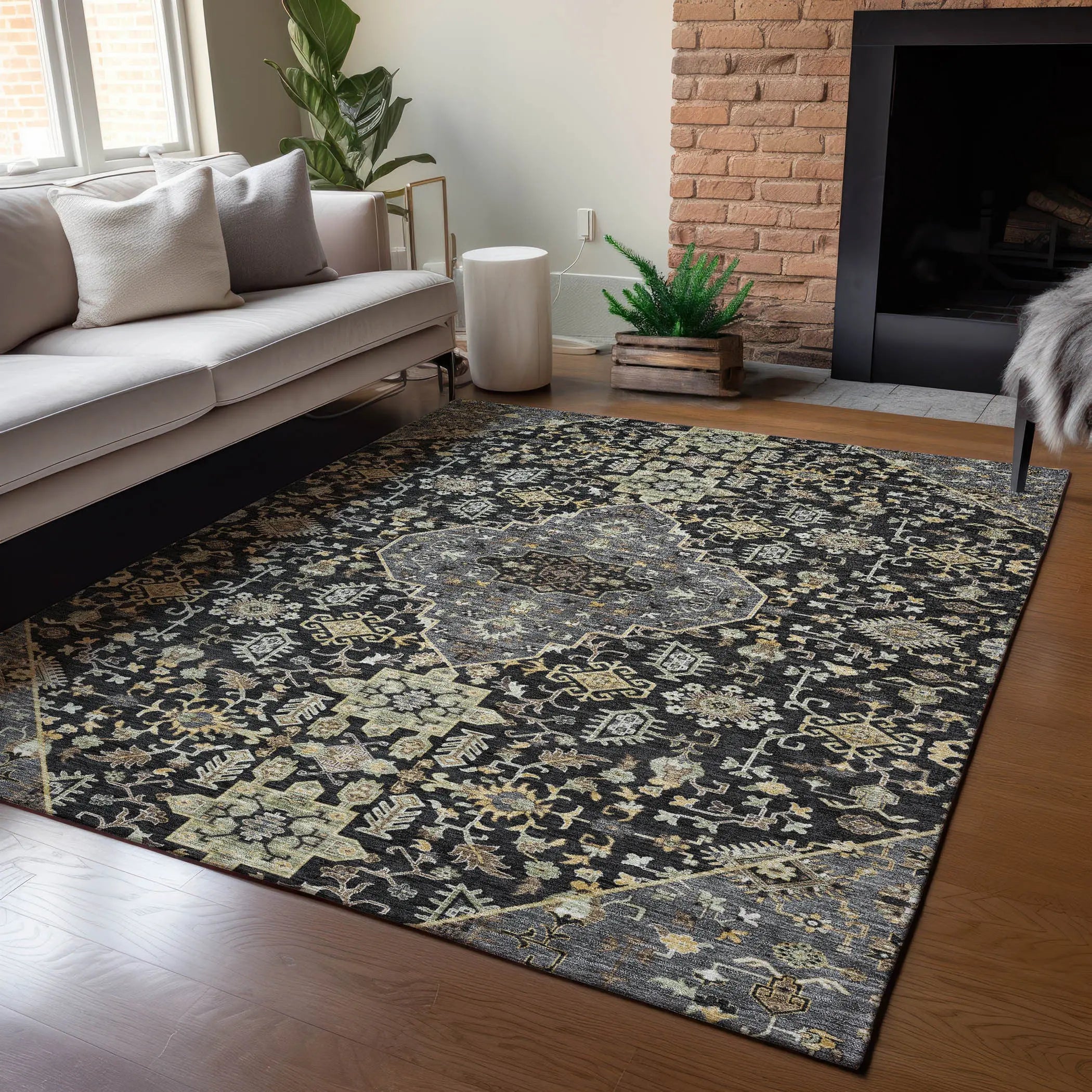 8' X 10' Black And Brown Medallion Washable Indoor Outdoor Area Rug Homeroots Outdoor