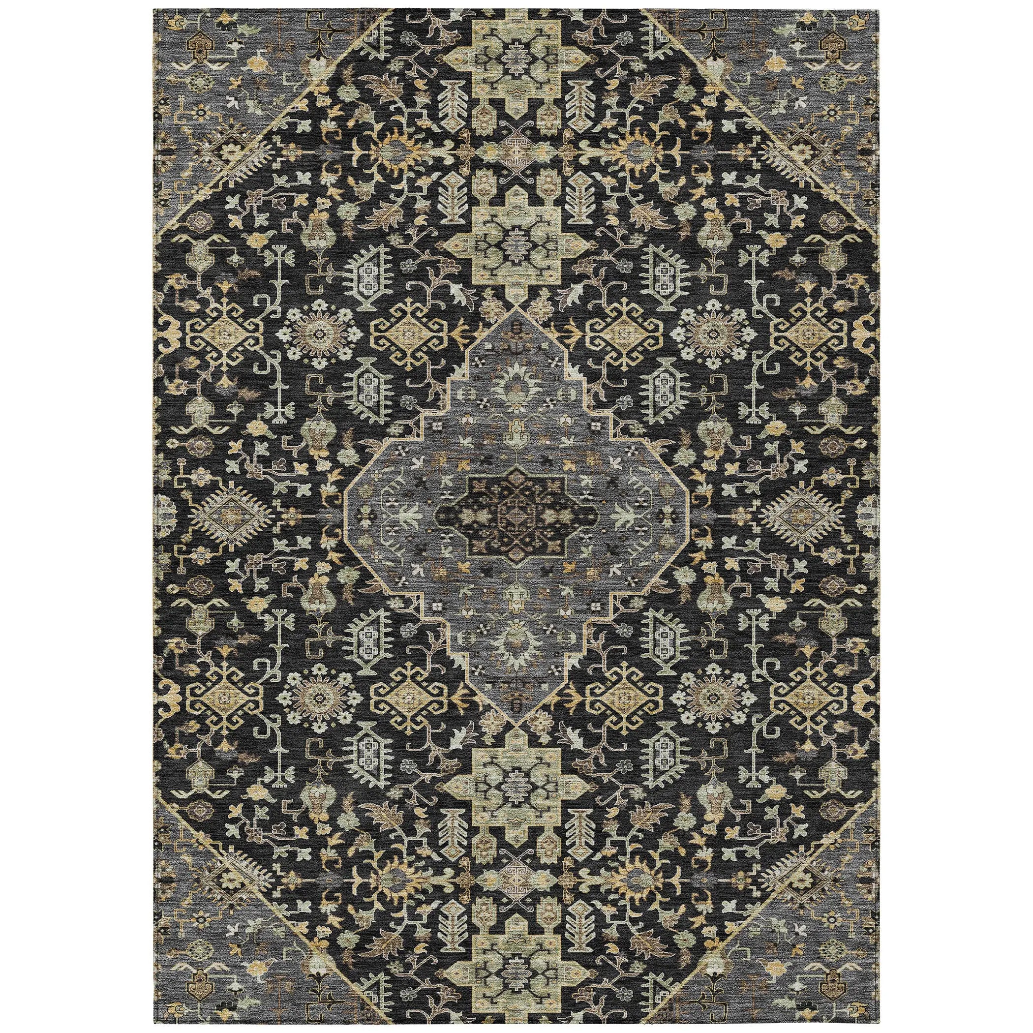 8' X 10' Black And Brown Medallion Washable Indoor Outdoor Area Rug Homeroots Outdoor