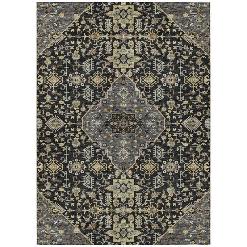 8' X 10' Black And Brown Medallion Washable Indoor Outdoor Area Rug Homeroots Outdoor
