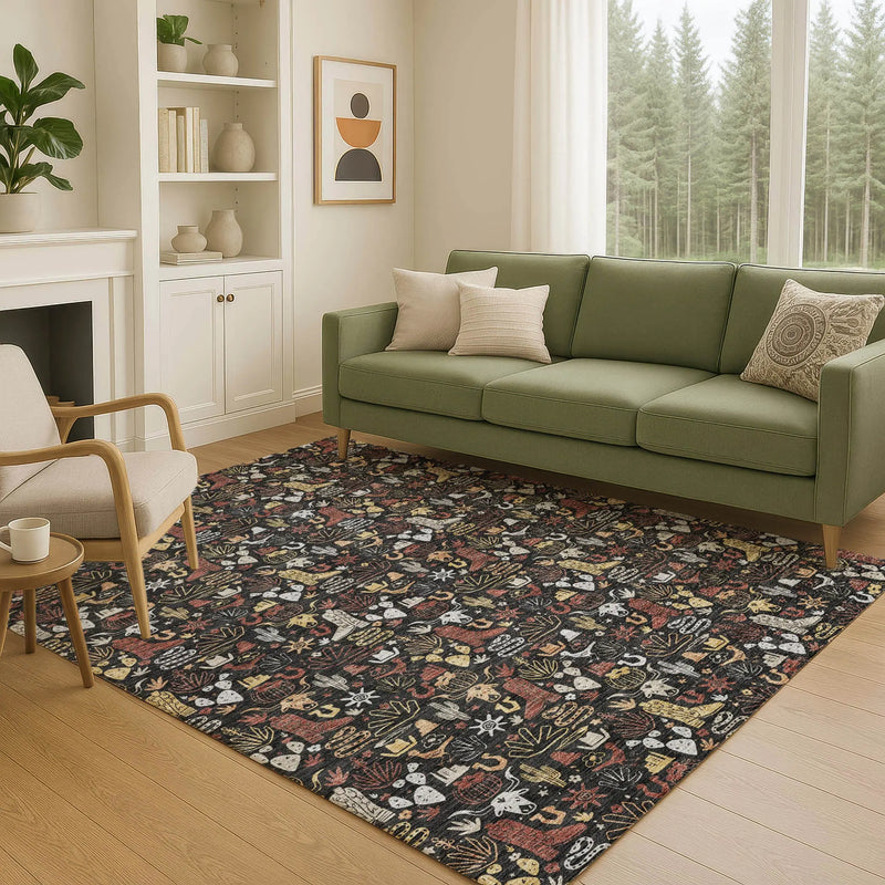 8' X 10' Black And Brown Stars Washable Indoor Outdoor Area Rug Homeroots Outdoor