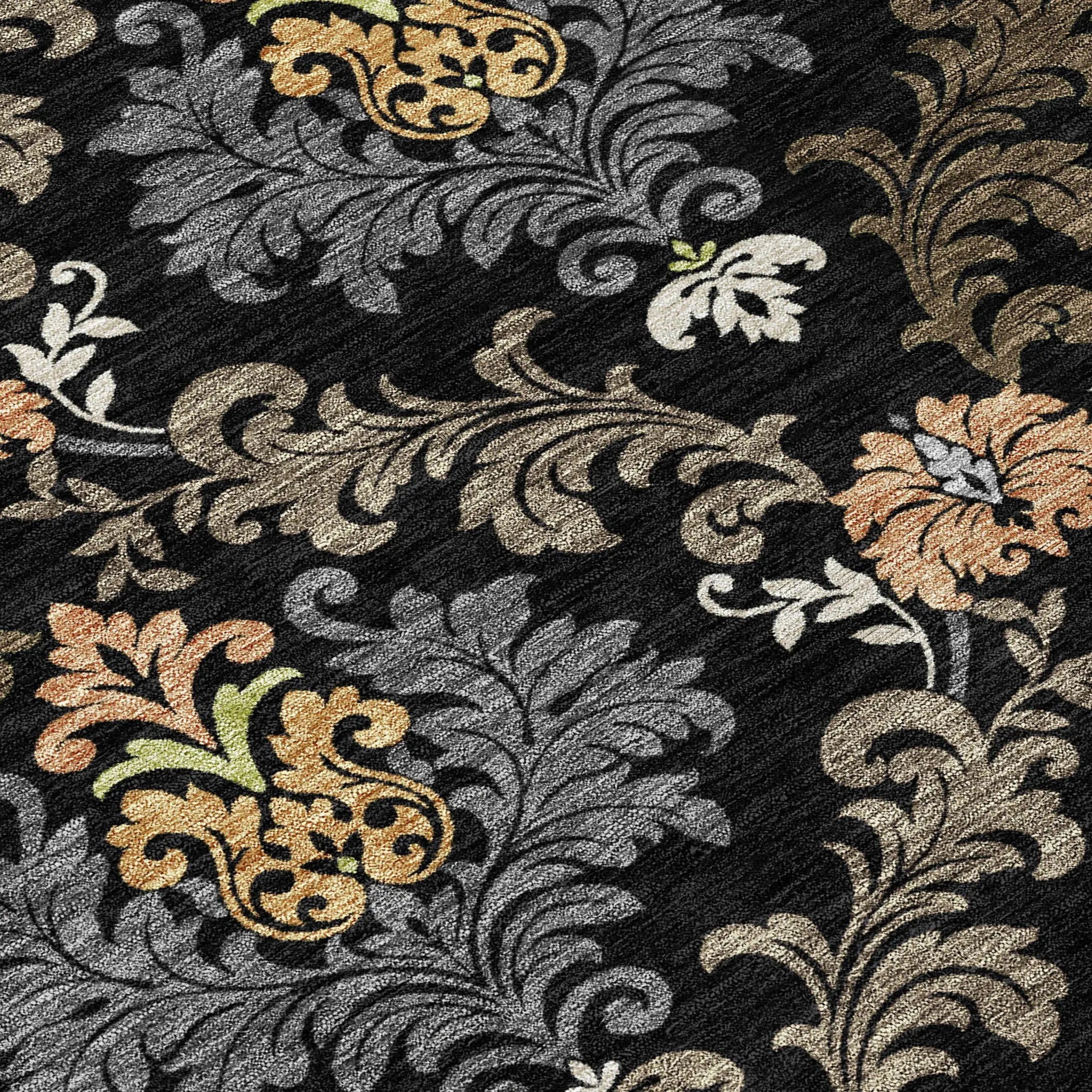 8' X 10' Black And Charcoal Damask Washable Indoor Outdoor Area Rug Homeroots Outdoor