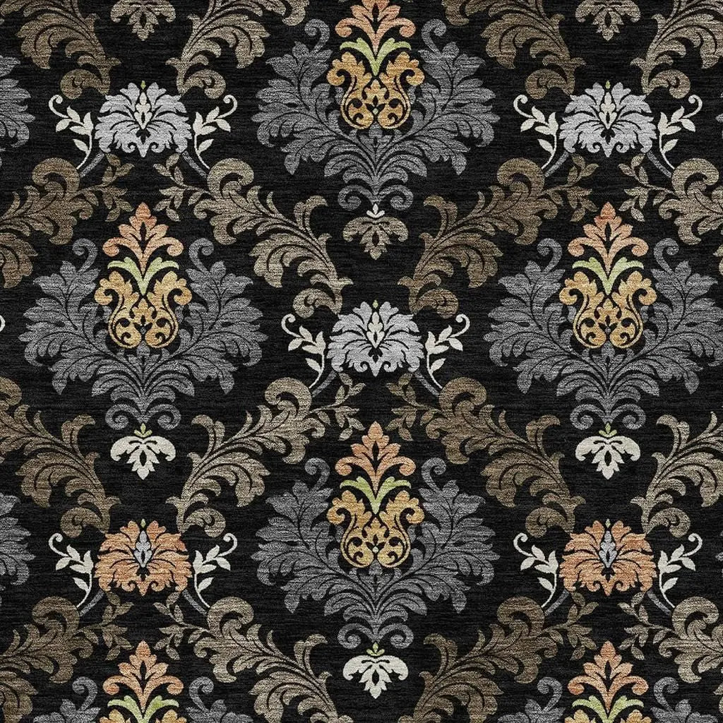 8' X 10' Black And Charcoal Damask Washable Indoor Outdoor Area Rug Homeroots Outdoor