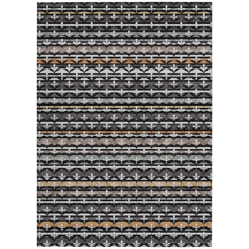 8' X 10' Black And Charcoal Damask Washable Indoor Outdoor Area Rug Homeroots Outdoor