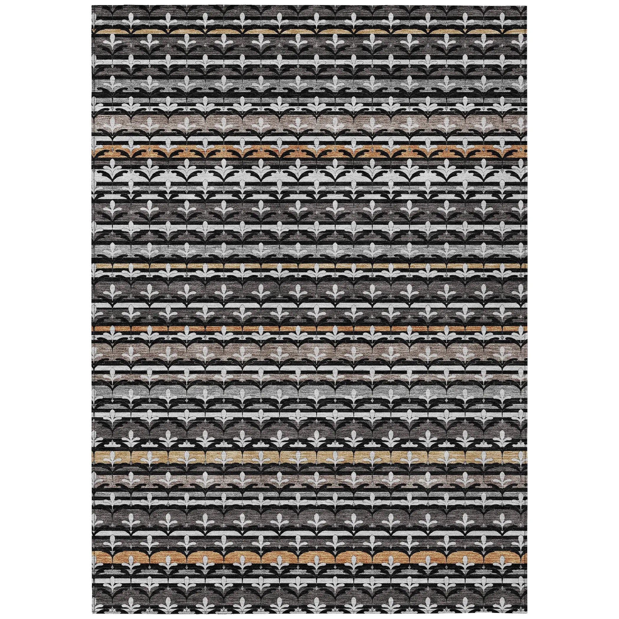 8' X 10' Black And Charcoal Damask Washable Indoor Outdoor Area Rug Homeroots Outdoor