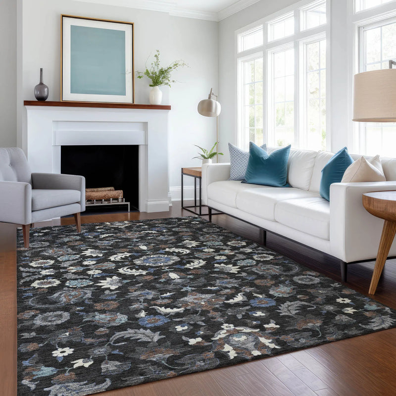 8' X 10' Black And Charcoal Floral Medallion Washable Indoor Outdoor Area Rug Homeroots Outdoor
