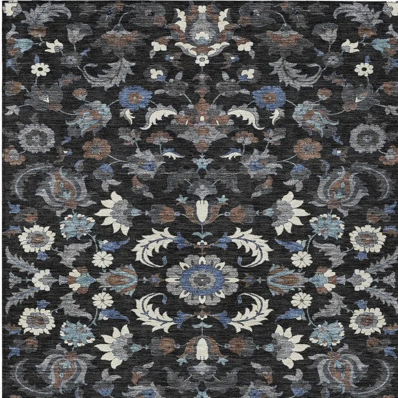 8' X 10' Black And Charcoal Floral Medallion Washable Indoor Outdoor Area Rug Homeroots Outdoor
