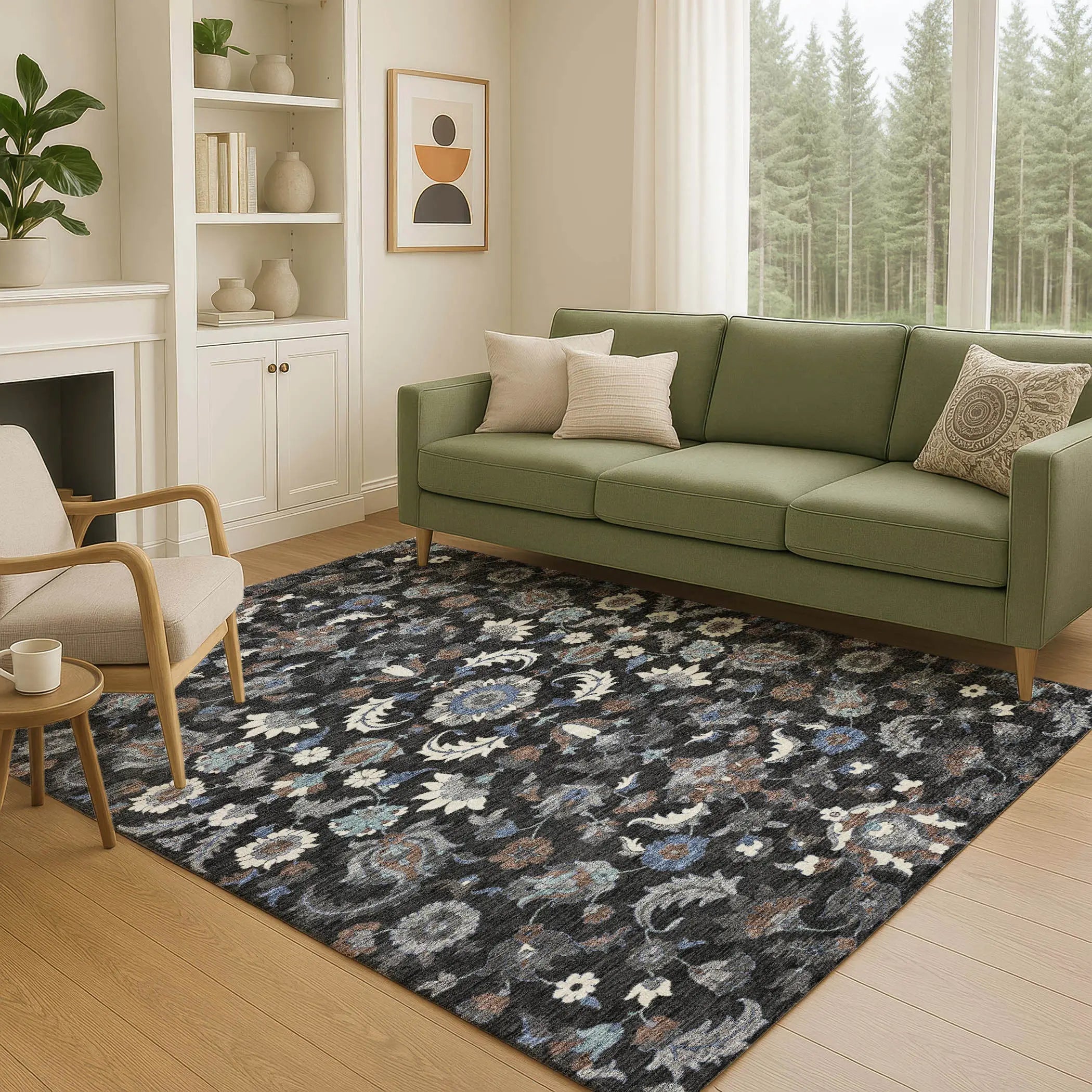 8' X 10' Black And Charcoal Floral Medallion Washable Indoor Outdoor Area Rug Homeroots Outdoor