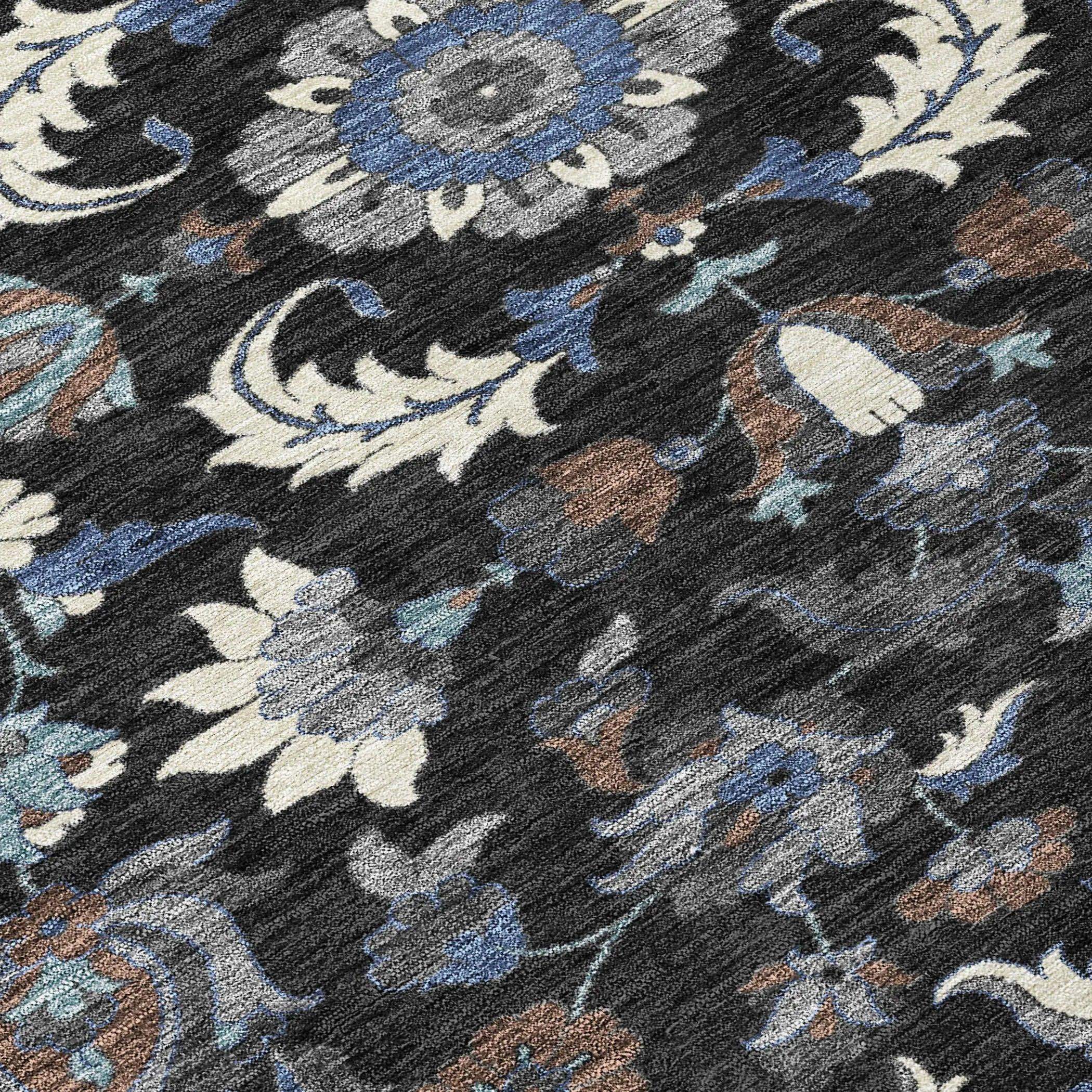 8' X 10' Black And Charcoal Floral Medallion Washable Indoor Outdoor Area Rug Homeroots Outdoor