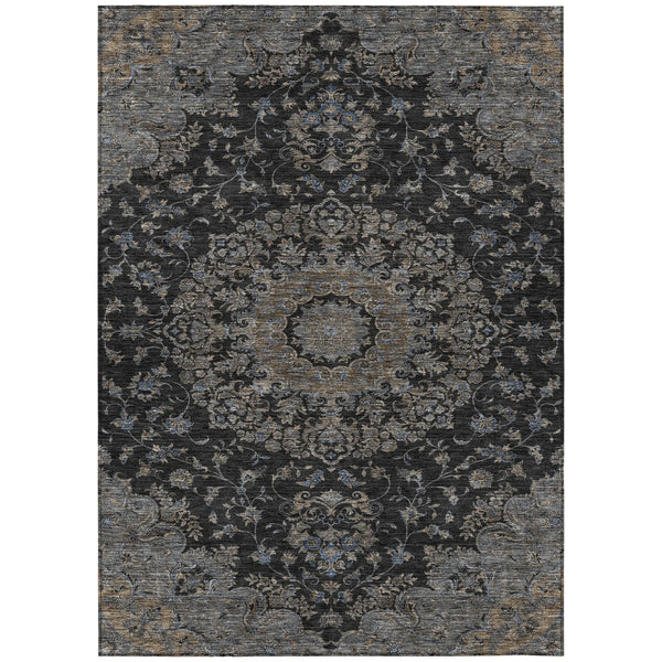 8' X 10' Black And Charcoal Floral Medallion Washable Indoor Outdoor Area Rug Homeroots Outdoor