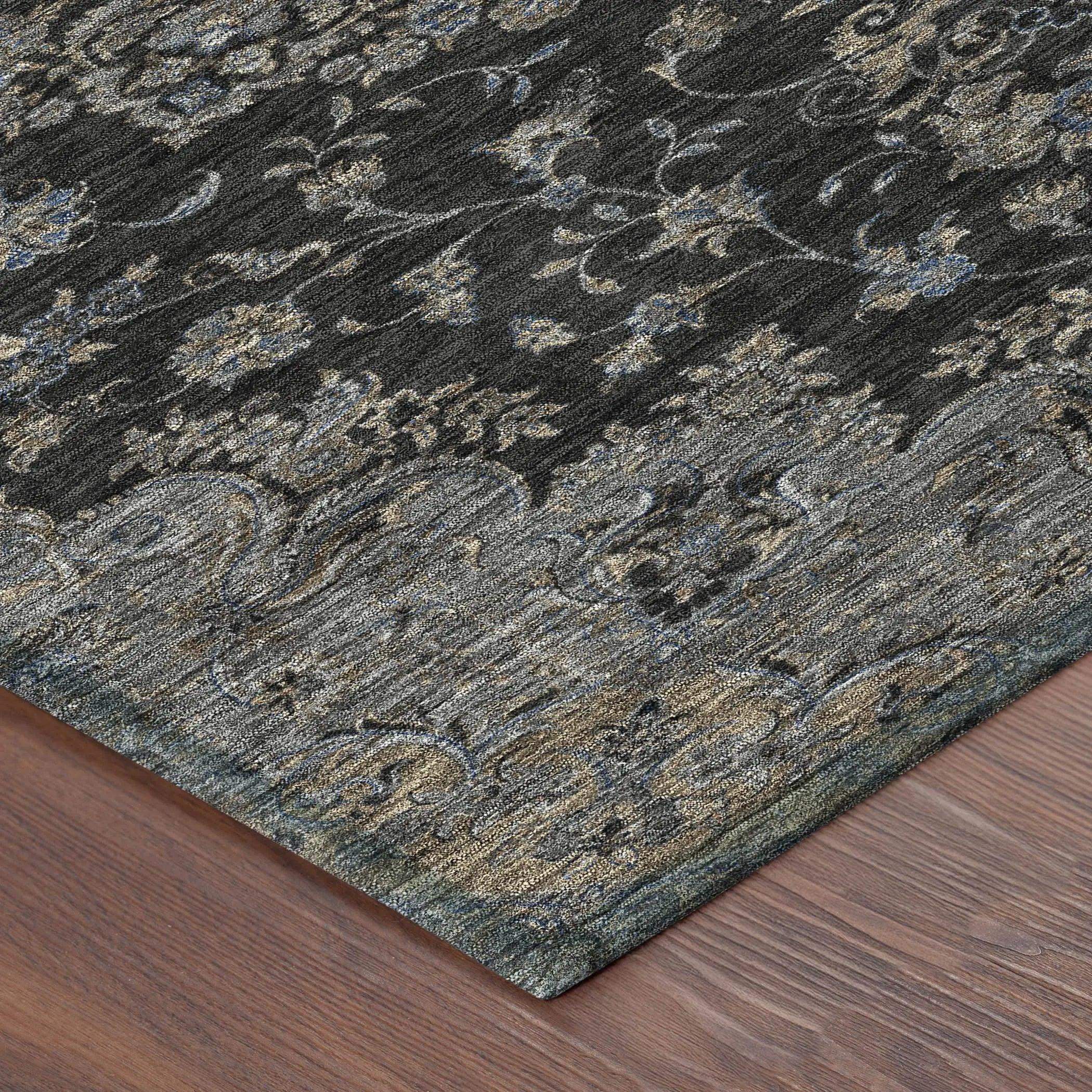 8' X 10' Black And Charcoal Floral Medallion Washable Indoor Outdoor Area Rug Homeroots Outdoor
