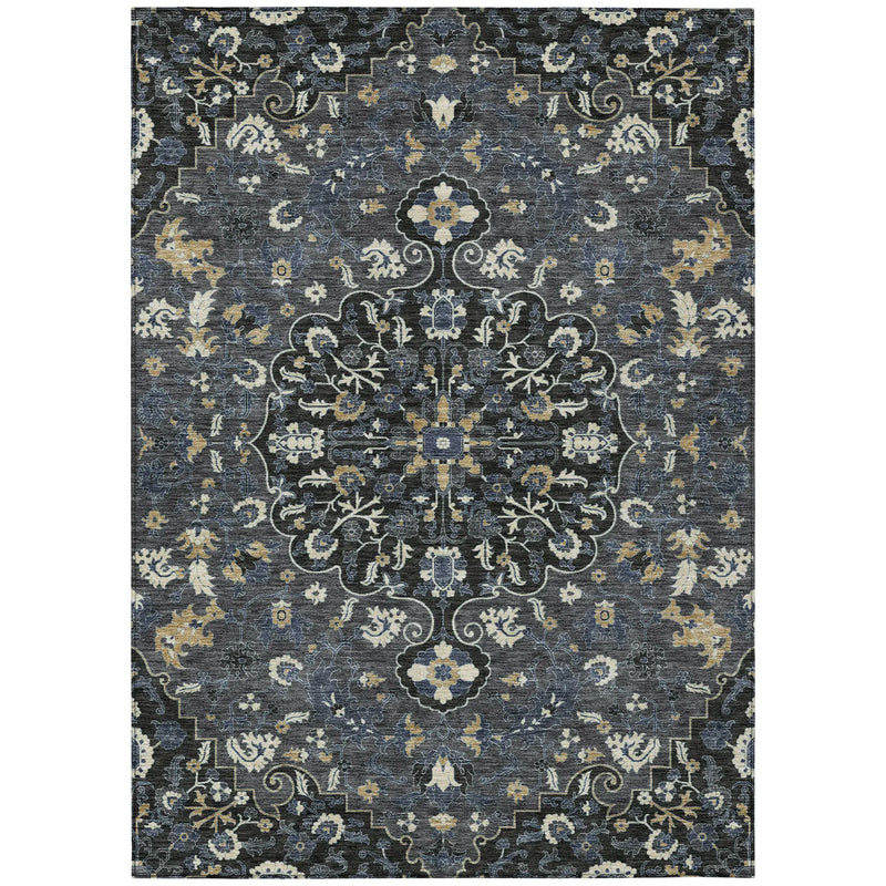 8' X 10' Black And Charcoal Floral Medallion Washable Indoor Outdoor Area Rug Homeroots Outdoor