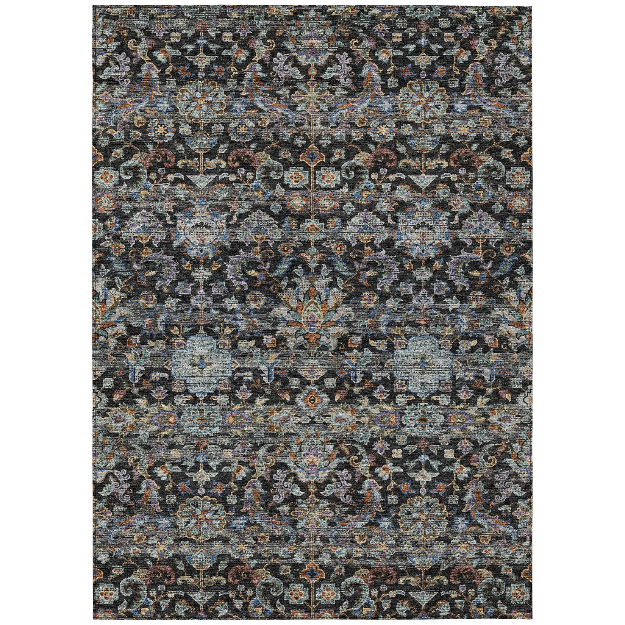 8' X 10' Black And Charcoal Floral Medallion Washable Indoor Outdoor Area Rug Homeroots Outdoor
