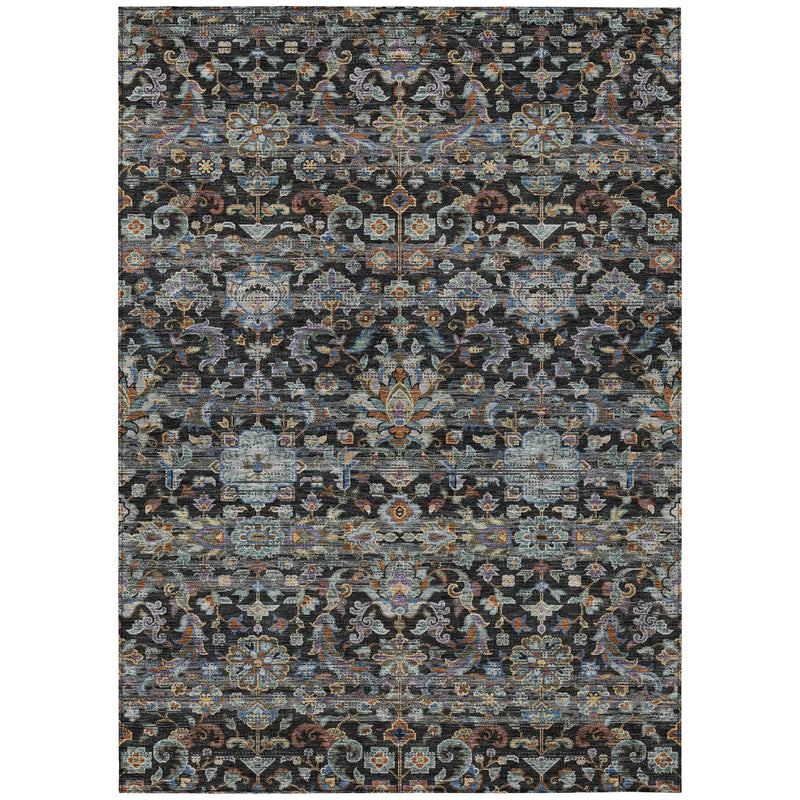 8' X 10' Black And Charcoal Floral Medallion Washable Indoor Outdoor Area Rug Homeroots Outdoor