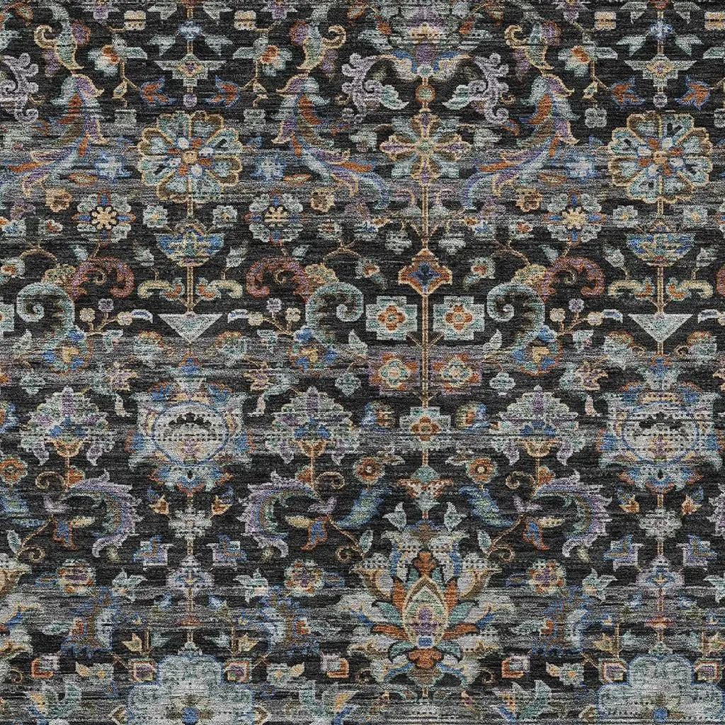 8' X 10' Black And Charcoal Floral Medallion Washable Indoor Outdoor Area Rug Homeroots Outdoor