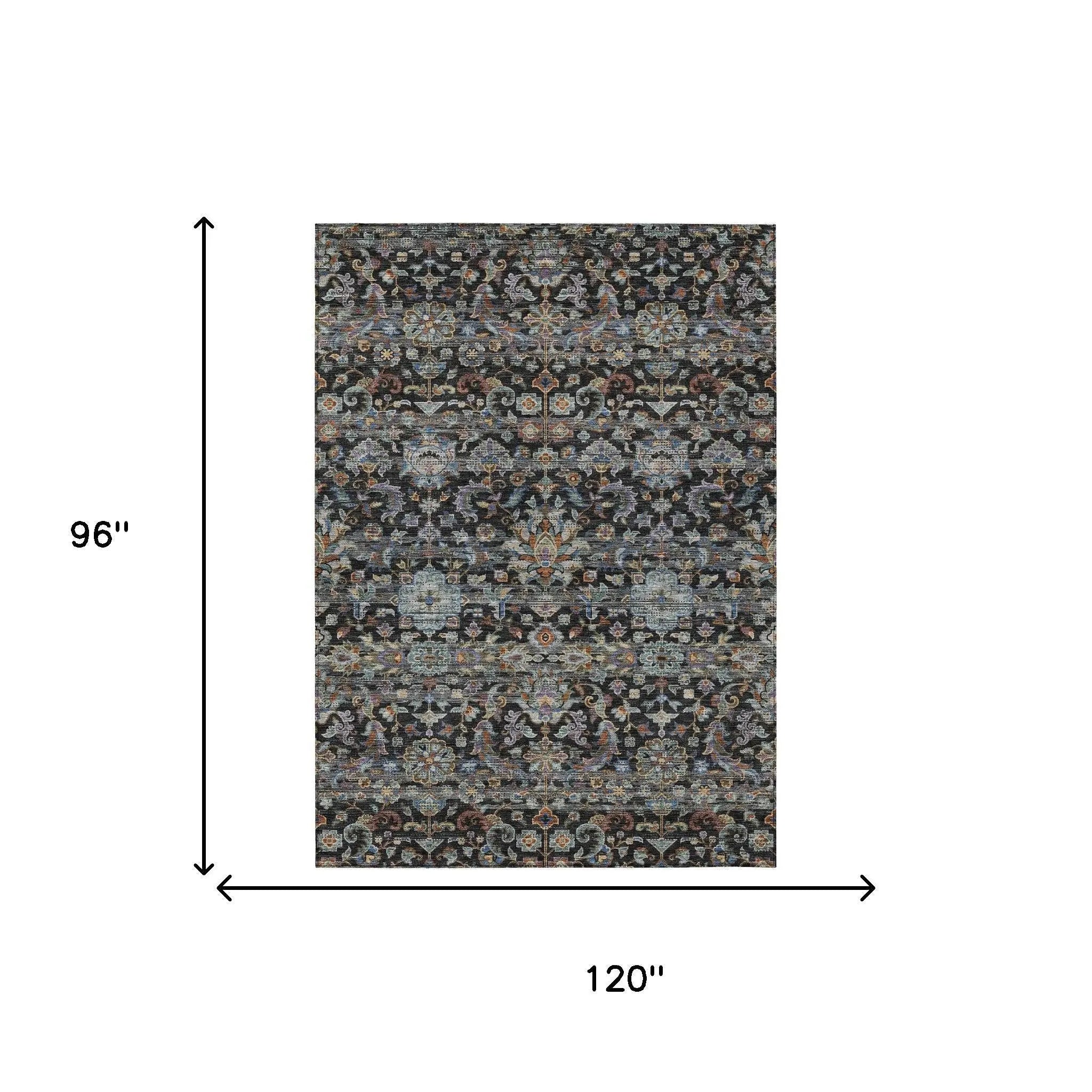 8' X 10' Black And Charcoal Floral Medallion Washable Indoor Outdoor Area Rug Homeroots Outdoor