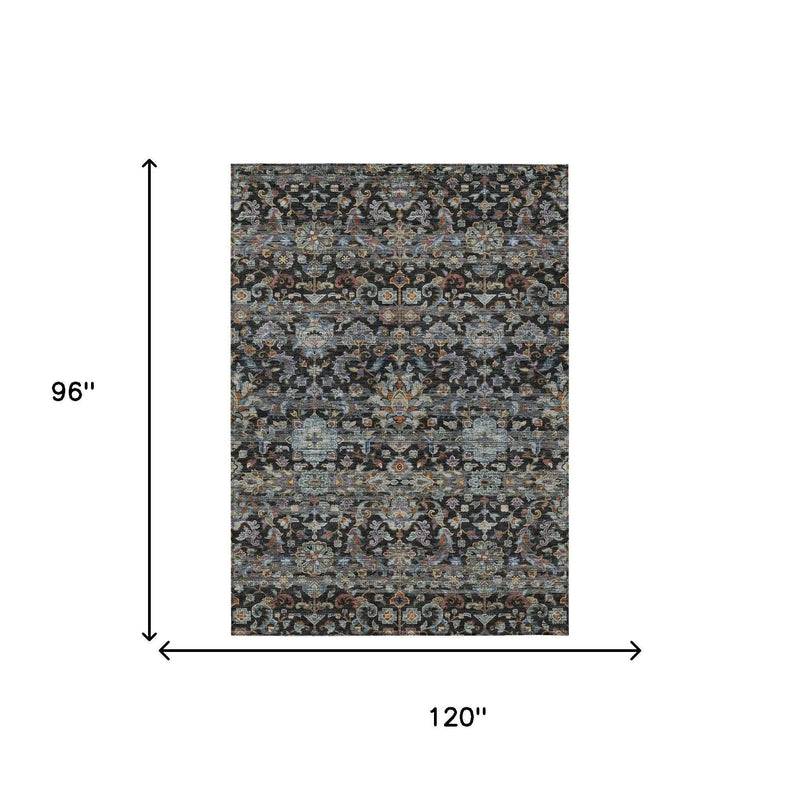 8' X 10' Black And Charcoal Floral Medallion Washable Indoor Outdoor Area Rug Homeroots Outdoor