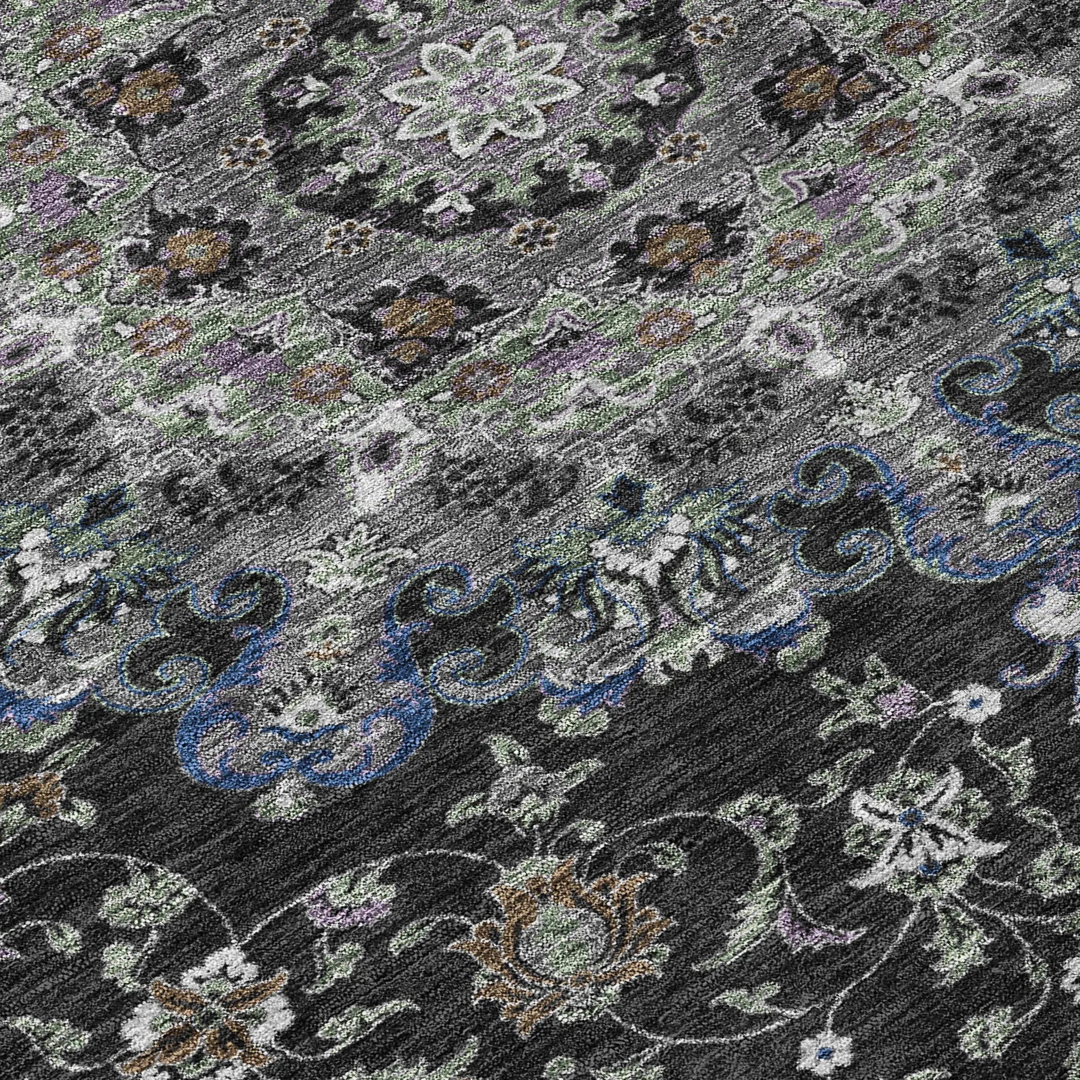 8' X 10' Black And Charcoal Floral Medallion Washable Indoor Outdoor Area Rug Homeroots Outdoor
