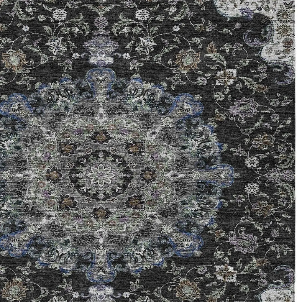 8' X 10' Black And Charcoal Floral Medallion Washable Indoor Outdoor Area Rug Homeroots Outdoor
